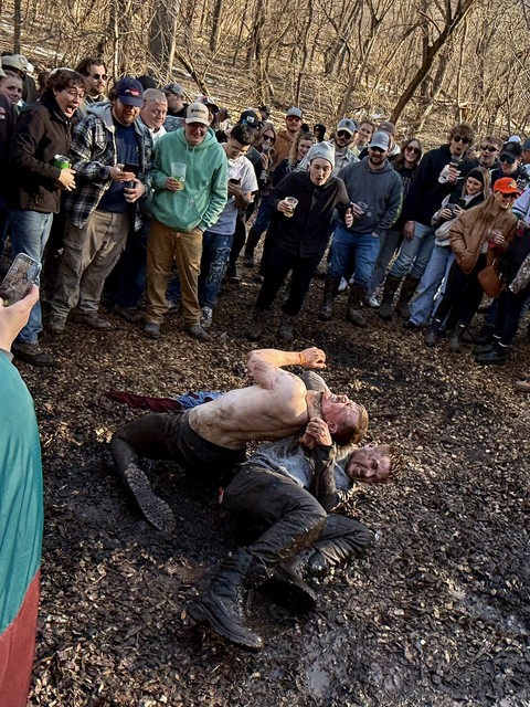 A mud wrestling match has broken out