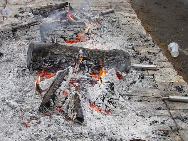 Fire pit with the carmelizing irons