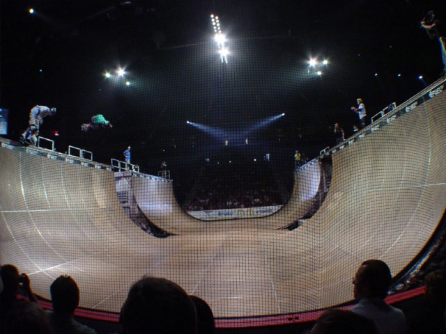 The view from our 3rd row seats - Hawk doing a 5050 on the coping and Lincoln Ueda ollying
