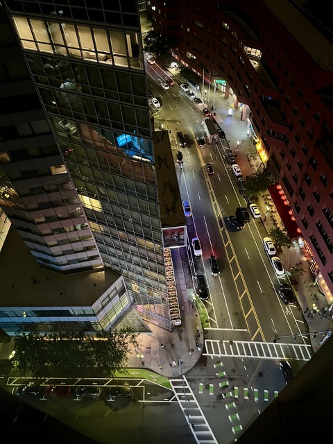 Looking down from the hotel room