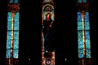 Stained glass at the back of the church