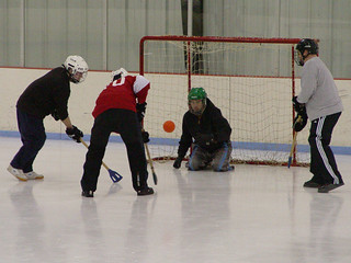 Broomball - Trent is going to block that
