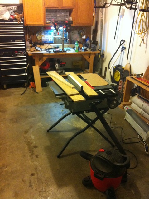 Settin up shop for a day of woodworking... Much easier to do in Iowa.