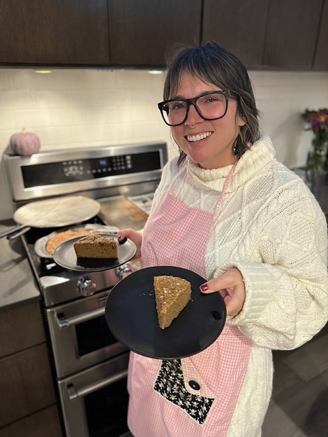 Kari just whipped up a salted caramel pound cake, and it is very tasty
