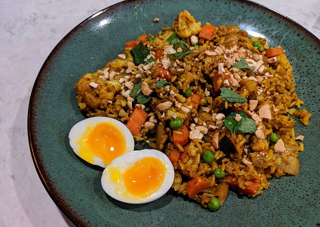 Biryani with soft boiled eggs