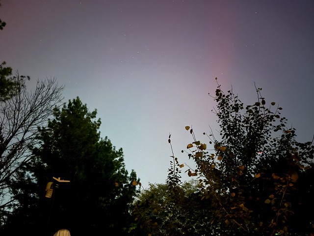 A tiny glimpse of the Northern lights through the Des Moines light pollution