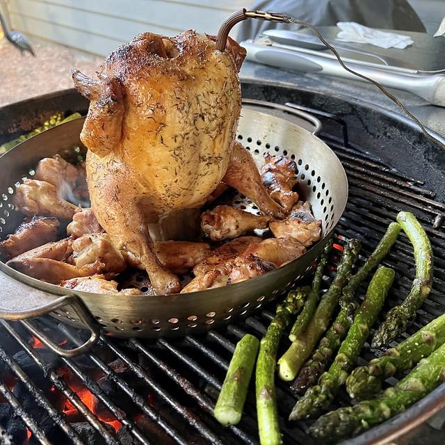 Grilling my first beer chicken.
