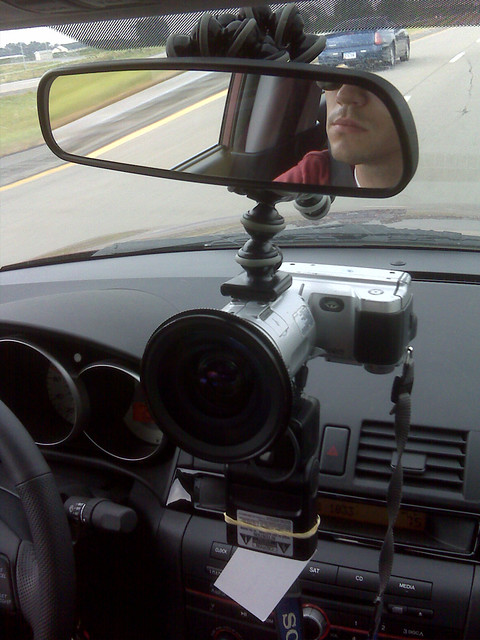 Hanging my camera from zach's mirror with my gorilla pod