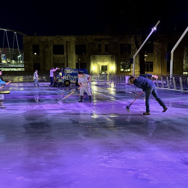 Trying to get the puddles to refreeze for the Broomball playoffs