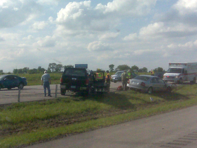 Cars all tangled up in the cable fence
