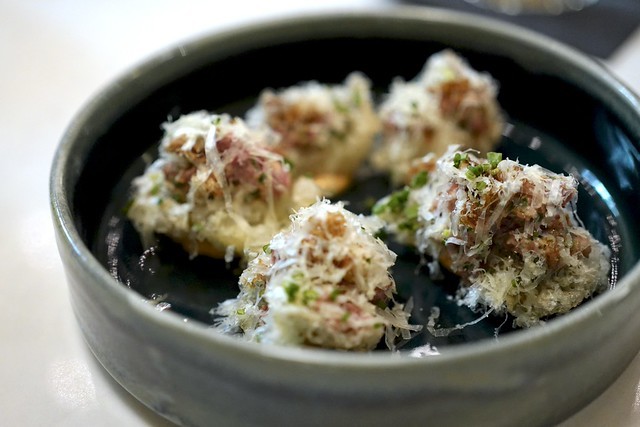 Reuben beef tartare on chicharrones. Melty. Crunchy. Man.