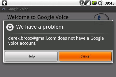 Attempting to use the fancy new android google voice app - but its trying to use my gmail acct in...