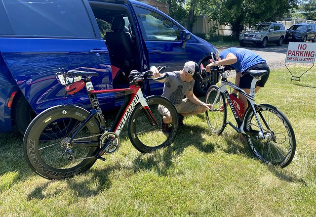 Gettin their ridiculous bikes ready