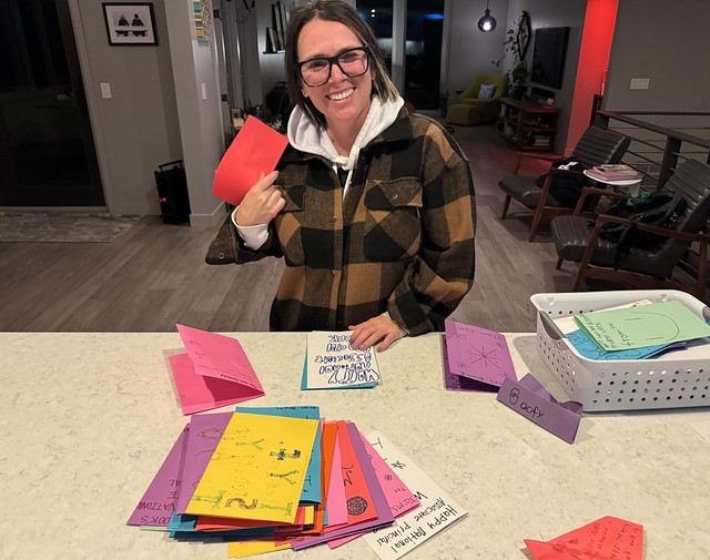 Goin through cards from her students