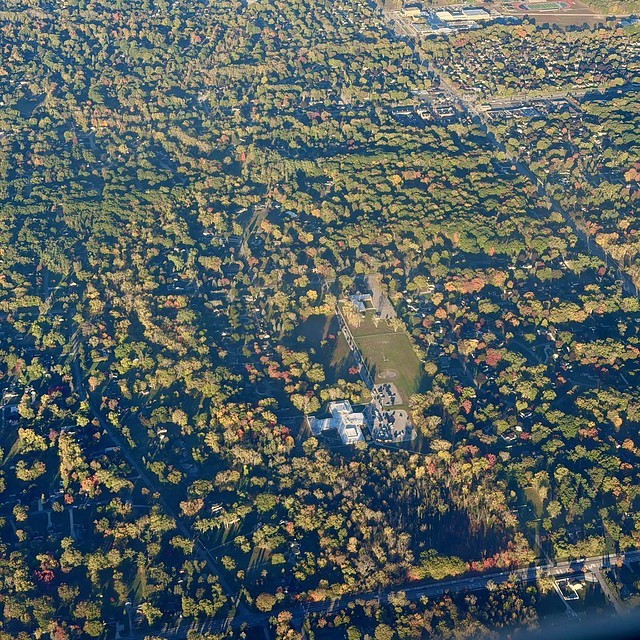 Early morning fall flight over Michigan