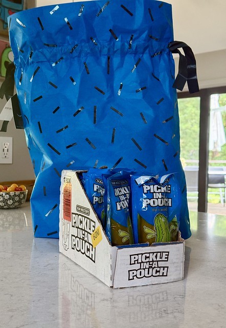 My buddy Harper sent us a gift wrapped box of gas station pickles.