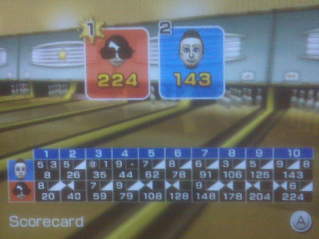 Kari is better at Wii Bowling than I am