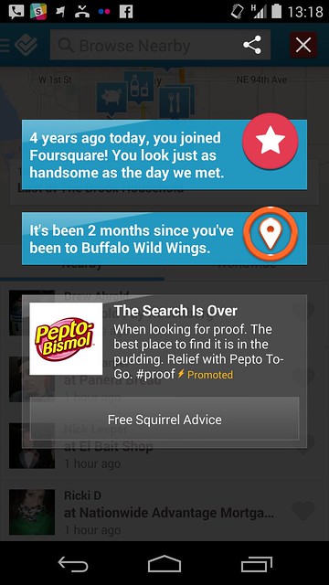 Today's apparently my 4-year foursquare anniversary... and, Pepto-Bismol!