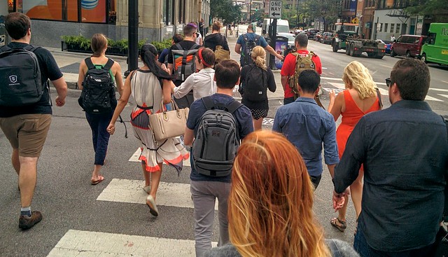 Walking to our first day at the new office, with the new team at Braintree