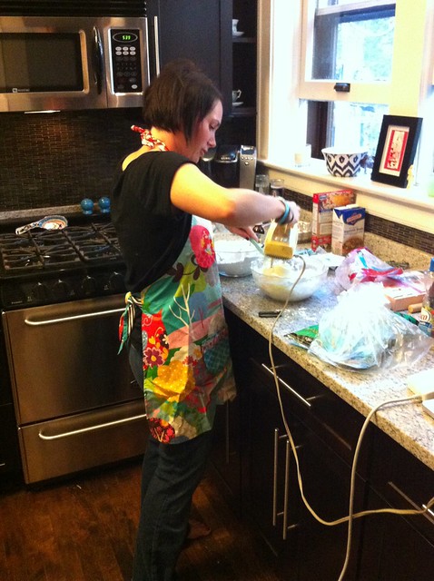 Kari putting our temporary kitchen to use!