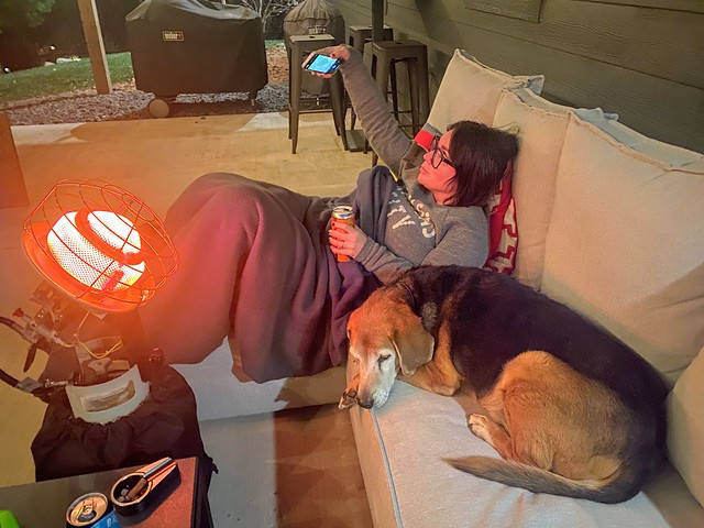 old boye on the patio couch