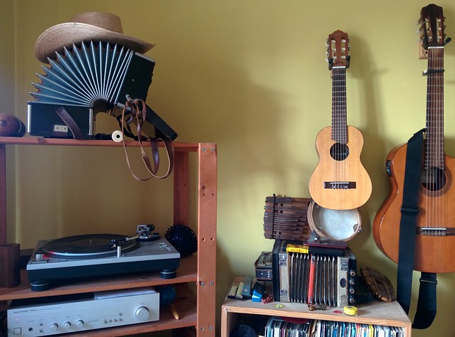 Listening to records at our Air BnB
