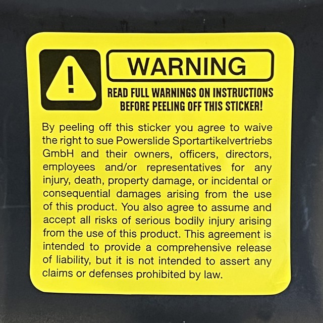 Epic Grind shoes with the warning label