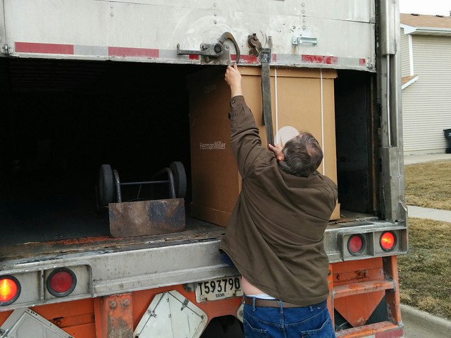 This office chair was literally the only thing in this semi trailer.