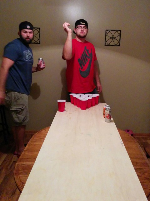 Beer pong with Mike and Alex