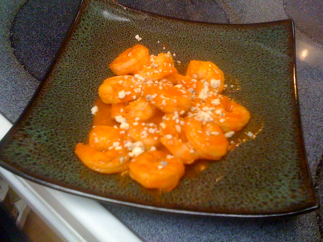Buffalo shrimp appetizer while we make homemade pizza.