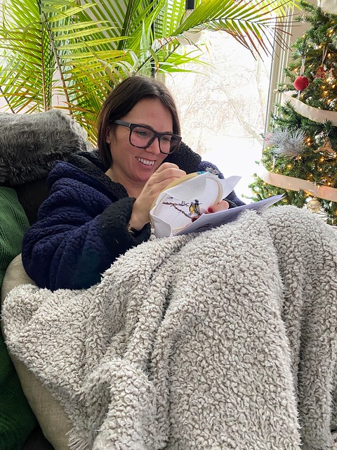 Kari's gotten into cross stitching this winter, heh