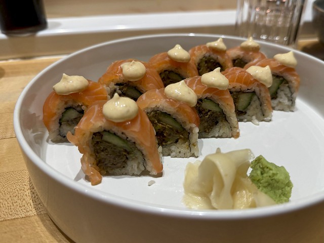 Avocado, cucumber, garlic and shallot topped with King Salmon.