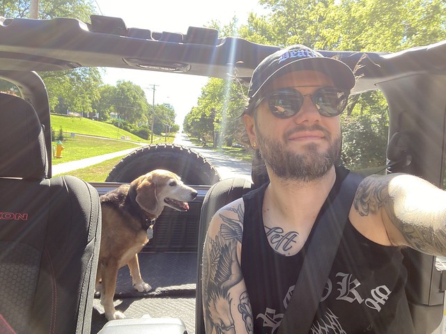 Takin the good boy for a morning cruise to find some breakfast pizza
