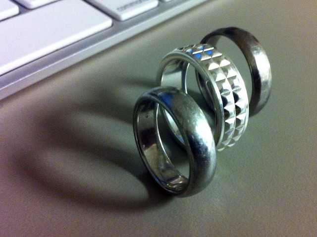 Balancing my rings. Platinum, silver, and titanium