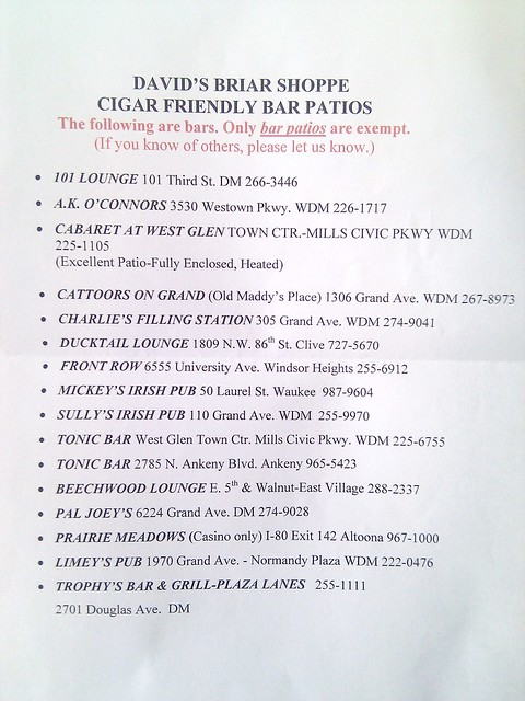 If you live in des moines and like cigars, this is a good list.