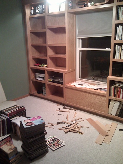 Ugh, fixing/leveling the bookcase I built. It couldn't handle all kari's books.