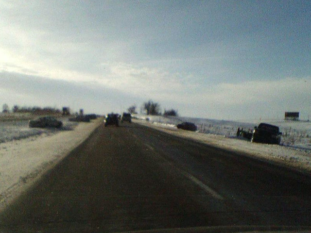 Cars along i80.  Black ice caused ditch pile-ups everywhere.