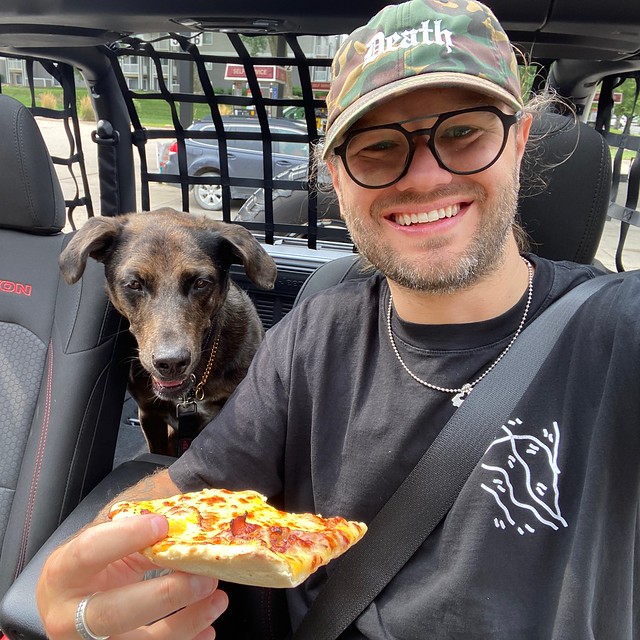 Birthday pizza for me. None for Benny. OK, maybe a bite.