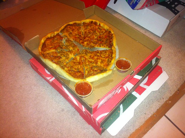 I found this entire pizza in our basement closet today.