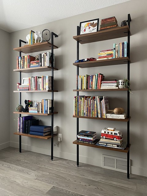 Had to modify em a bit to make em fit, but we got some new office shelves