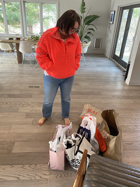 She took the day and drove herself to some outlet malls in Nebraska. She's happiest  when she shops.