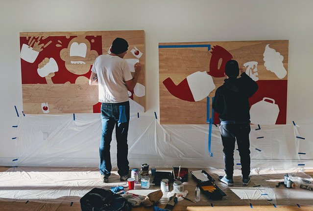 Walked into Gallerie F today to find Mosher and Sentrock painting some new pieces.