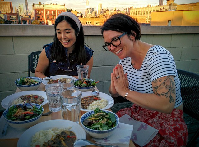 These girls made dinner. It is tasty.