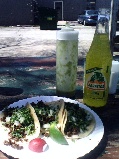 Steak Tacos and Pineapple Jarritos.