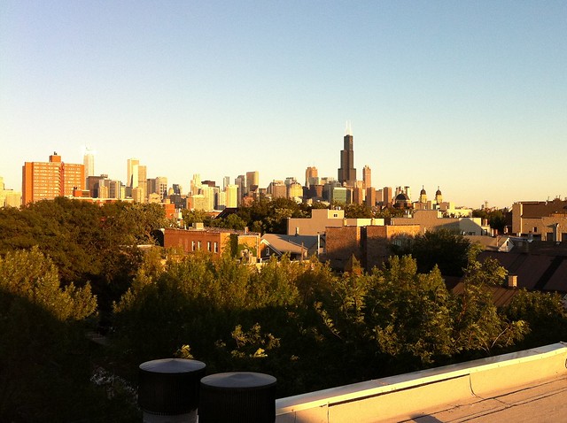 Having wine on Scott's patio. His view is nice.