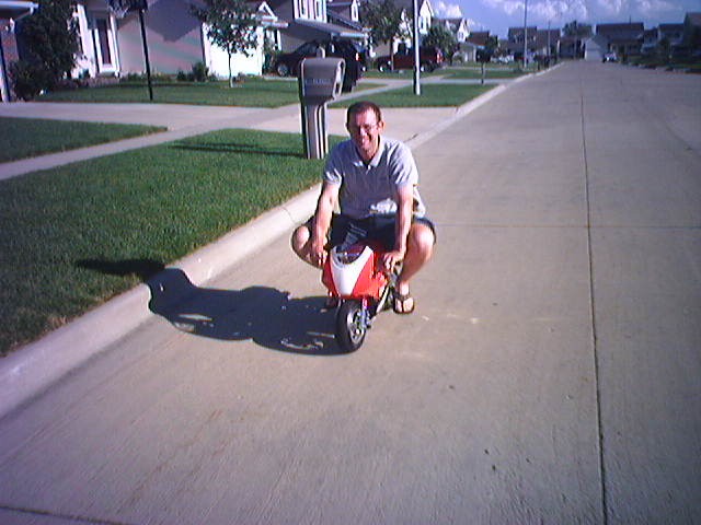 Kevin riding the pocket bike