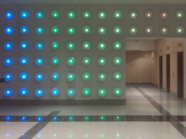 A neat light wall in that new office building/parking garage at 10th/mulberry
