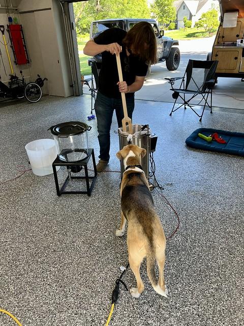 Mason helps out with the mash