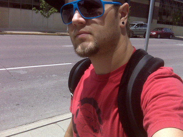 Walking through downtown - with my golf clubs, ha