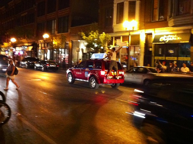This guy's trick was to stand or sit on every can that drive by